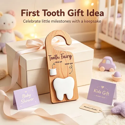Tooth Fairy Wooden Door Hanger Handle Sign Baby Tooth Keepsake Gift For Kids Reward Box Tooth Mouse Decor