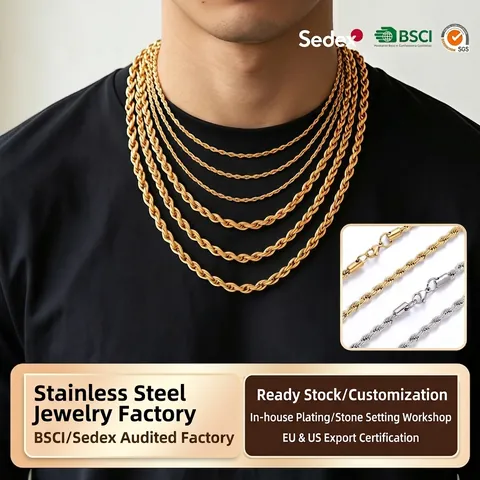 Rope Chain Necklace Stainless Steel Titanium Twist Design Hip Hop Fashion Jewelry For Men Women