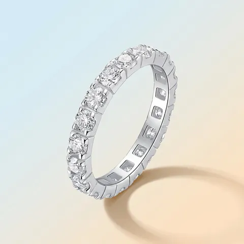 925 Sterling Silver Moissanite Eternity Ring D Color VVS Round Cut Sparkling Wedding Band Engagement Ring For Women Jewelry