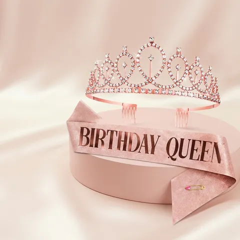 Strass Tiara Krone Und Birthday Girl Schärpe Mit Sicherheitsnadel Für Geburtstagsfeier Eleganter Legierung Kopfschmuck