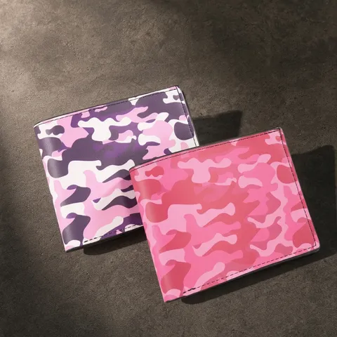 Portefeuille Court Bifold Pour Hommes Imprimé Camouflage Cuir PVC Multi Emplacements Cartes Léger Mode