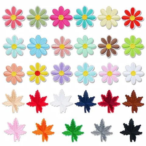 Floral Maple Leaf Embroidery Patches Decorative Iron On Sew On Appliques For Clothes Bags Hats Shoes DIY Craft Repairing Accessories