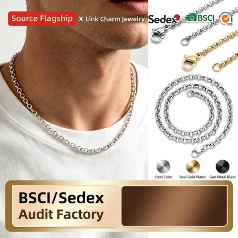 Collier Chaîne Rolo Minimaliste en Acier Inoxydable 304 Hip Hop Acier Titane Chaîne O Pour Hommes Femmes Bijoux Argent Or