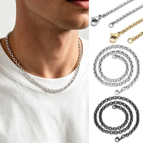Minimalist 304 Stainless Steel Rolo Chain Necklace Hip Hop Titanium Steel O-Chain For Men Women Basic Jewelry Silver Gold