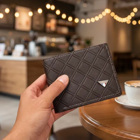 Men Short Bifold Wallet PU Leather Diamond Lattice Pattern Slim Multiple Card Slots Casual Business Fashion Youth