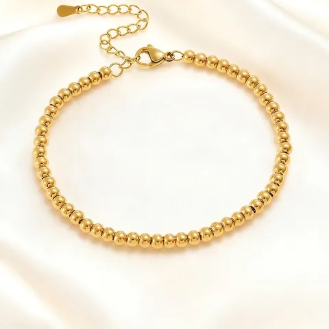 Minimalist Stainless Steel 4mm Bead Bracelet For Women Men 18K Gold Plated Adjustable Beaded Chain Bracelet Fashion Jewelry