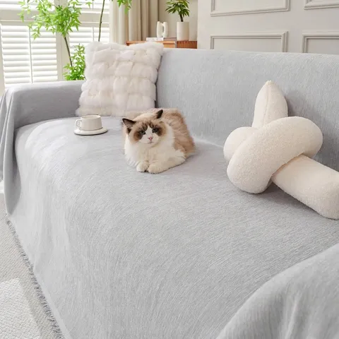 Nordic Chenille Sofa Cover With Tassels Anti-Slip Cat Scratch Resistant Universal Furniture Protector For Living Room Gift