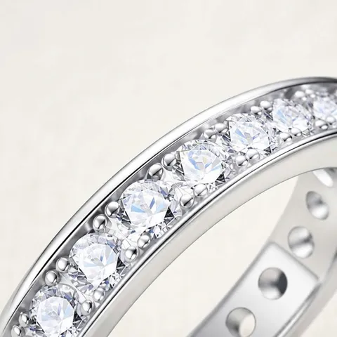925 Sterlingsilber Moissanit Ewigkeit Ring Für Damen Pave Fassung Labordiamant Verlobung Hochzeit Band Feiner Schmuck