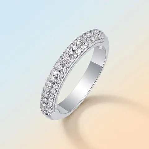 925 Sterling Silver Triple Row Moissanite Eternity Ring For Women Pave Moissanite Wedding Anniversary Band Jewelry Gift