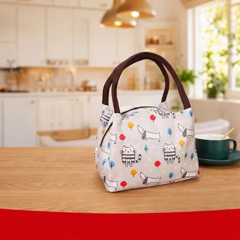 Insulated Lunch Bag Waterproof Oxford Cloth Bento Pouch Thermal Aluminum Foil Lining For Office School Picnic Cartoon