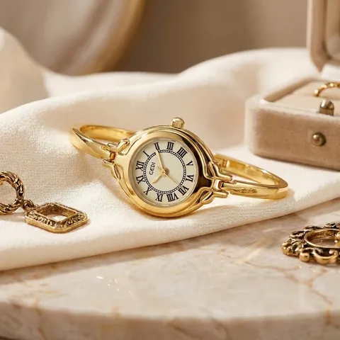 GEDI Women Retro Bangle Watch Minimalist Alloy Quartz Bracelet Watch With Roman Numerals Simple Elegant Ladies Jewelry Watch