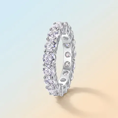 Luxury 925 Sterling Silver Moissanite Eternity Ring For Women Round Cut Full Band Ring With GRA Certificate Fashion Jewelry
