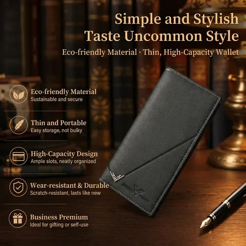 Men Long Wallet Large Capacity Business Casual Handbag Soft PU Leather Anti Theft Card Holder Clutch Purse Bifold Solid Color
