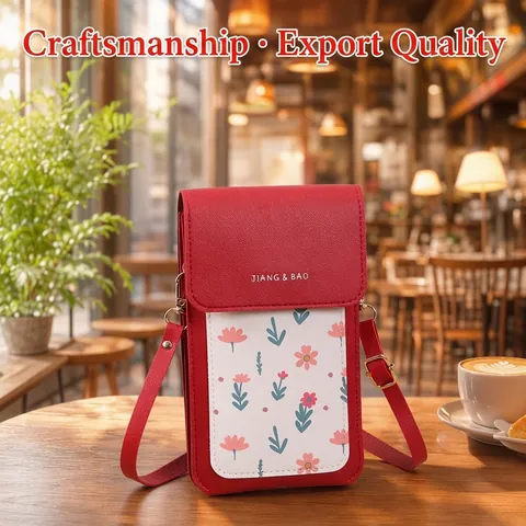 Mini Phone Crossbody Bag For Women Floral Print PU Leather Touch Screen Window Small Shoulder Purse With Charging Hole