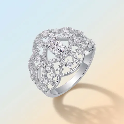 Luxury 925 Sterling Silver Moissanite Ring For Women Hollow Geometric Oval Moissanite Engagement Ring With GRA Certificate Jewelry