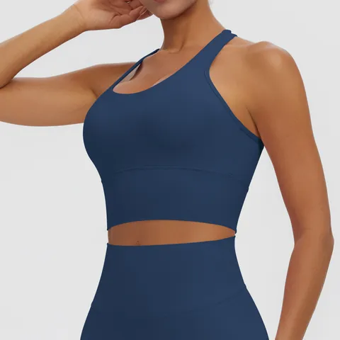 Women Racerback Sports Bra With Chest Pad Quick Dry Solid Color Yoga Tank Top High Elastic Gym Workout Athletic Crop Top