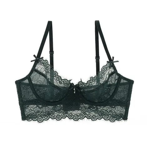 Intimo Donna Sexy in Pizzo Reggiseno Ultra Sottile Traspirante Ricamo Floreale Bralette Con Fiocco E Ciondolo in Strass Minimizer