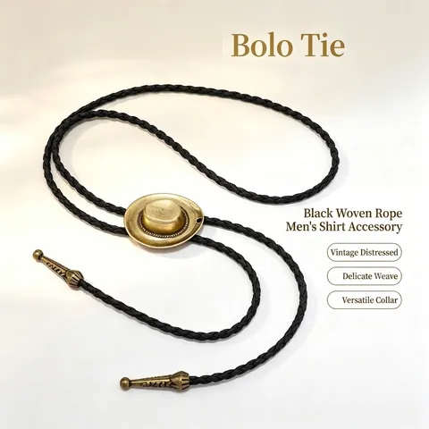 Vintage Western Cowboyhoed Bolo Tie Zinklegering Hanger Gevlochten Leren Koord Retro Stropdas Voor Heren Dames