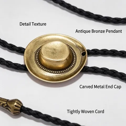 Vintage Western Cowboyhoed Bolo Tie Zinklegering Hanger Gevlochten Leren Koord Retro Stropdas Voor Heren Dames