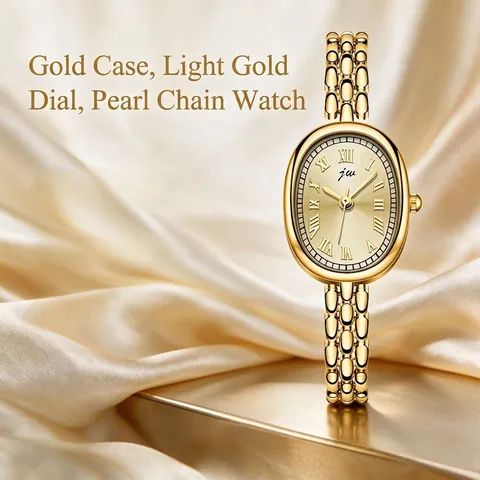 Elegant Women Quartz Watch Vintage Oval Dial Alloy Link Bracelet Roman Numeral Indices Casual Fashion Wristwatch