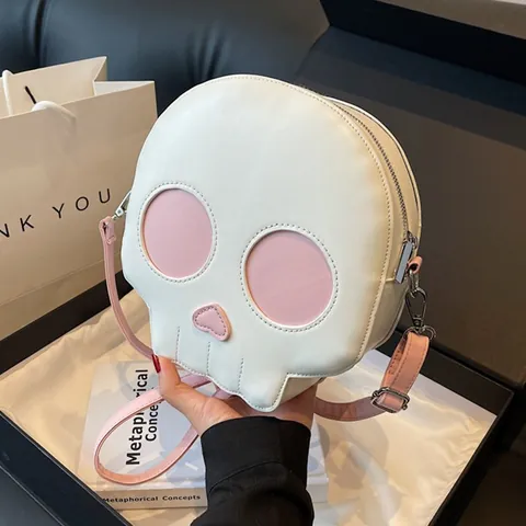 Funny Skull Shaped Crossbody Bag PU Leather Creative Heart Nose Contrast Color Shoulder Bag For Women Niche Design