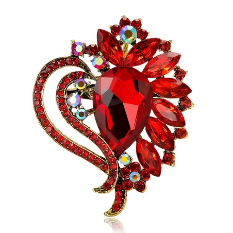 Vintage Heart Flower Brooch Alloy Crystal Rhinestone Anti-Exposure Pin For Women Wedding Party Banquet Retro Accessory