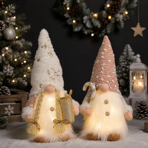 Kerstkabouter Pluche Gezichtloze Pop LED Gloeiend Rudolf Tomte Pailletten Stof Tafeldecoratie