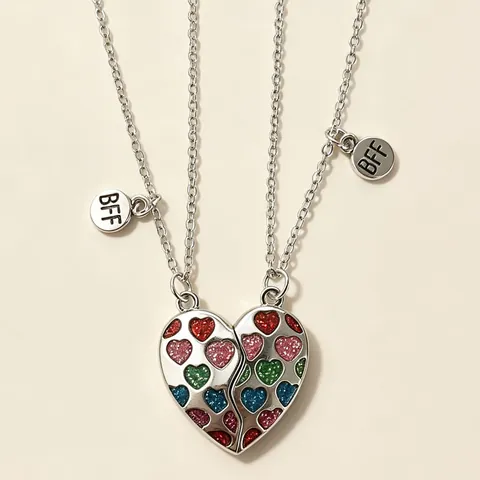 BFF Best Friend Heart Magnetic Pendant Necklace Zinc Alloy Enamel Drip Oil Rhinestone Friendship Jewelry Gift Women Girls