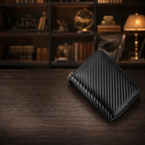 Tarjetero Con Patrón De Fibra De Carbono Cartera De Acordeón Con Cremallera Estuche Para Tarjetas Hombre Mujer