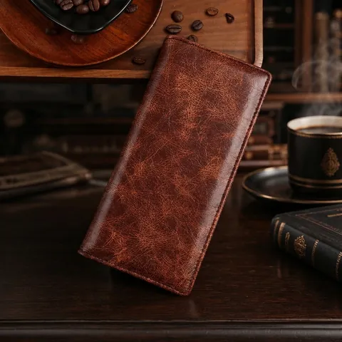 Portefeuille Long Pour Hommes Vintage Cuir PU Multi Fentes Pour Cartes Business Grande Capacité Poche Téléphone