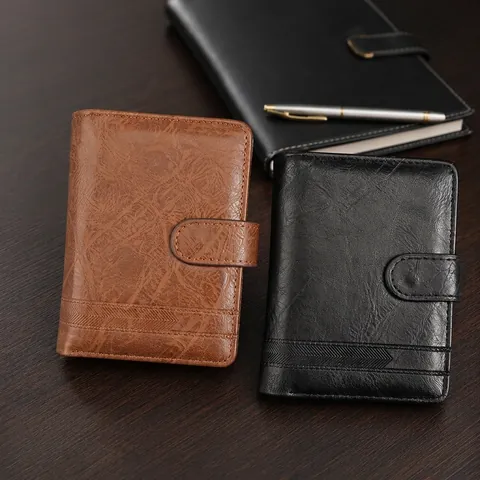Mens Trifold Wallet Short PU Leather Retro Business Style Multi Card Slots ID Window Purse For Men