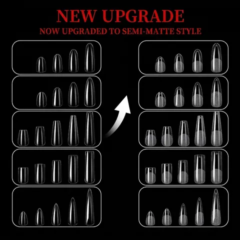 Soft Gel Press On Nails Transparent Coffin Square Almond Stiletto Shapes Sculpted Fake Nails Extension For Women Manicure
