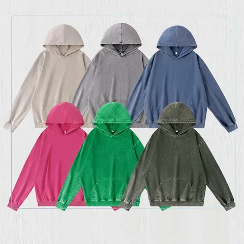 Heren American Retro Gewassen Verweerd Hoodie Met Capuchon Oversized Katoen Effen Kleur Pullover Herfst Winter Casual Top