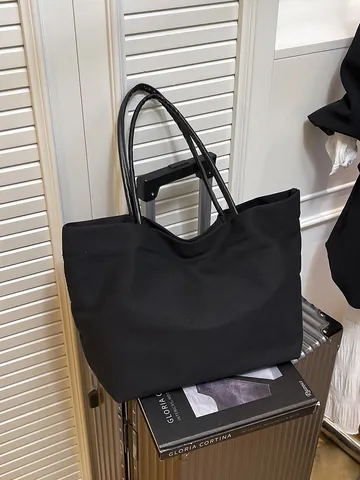 Women Large Capacity Canvas Tote Bag Minimalist Japanese Style Bucket Shoulder Bag Casual Daily Travel Handbag For Girls