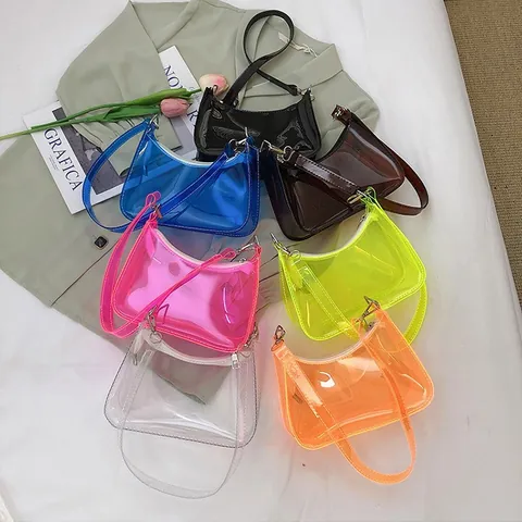 Mode Damen Süßigkeitenfarbe Transparent Jelly Achseltasche PVC Hobo Umhängetasche Kleine Wasserdichte Persönlichkeit Handtasche