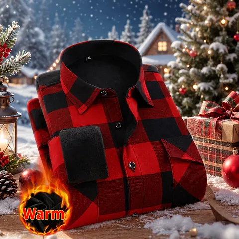 Men's Fleece Lined Flannel Plaid Shirt Thick Warm Button Down Long Sleeve Casual Retro Big Size Winter Shacket Top