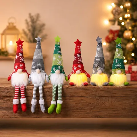 Kerst Verlichte Kabouter Pop Stof Genaaide Sneeuwvlokken Rudolph Gezichtloos Pluche Speelgoed Kerstboom Hangende Decoratie Vakantie Ornament Cadeau