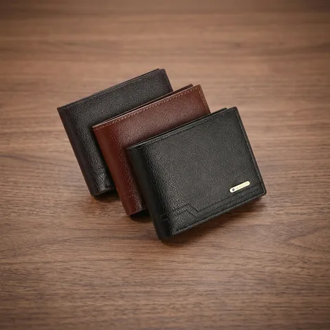 Portafoglio Uomo Corto Motivo Lychee Pelle PU Pieghevole Multi Slot Carte Grande Capacità Vintage Tempo Libero