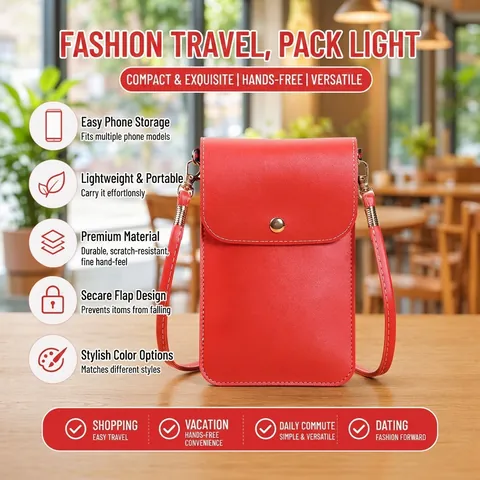Sac De Téléphone Portable Vertical En Cuir PU Bandoulière Petit Sac À Épaule Avec Fenêtre Tactile Pour Femmes Style Minimaliste