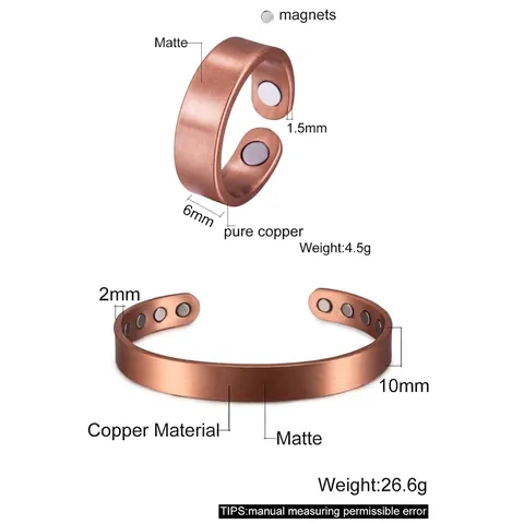 Adjustable Magnetic Pure Copper Bracelet And Ring Brushed Vintage Healing Cuff Jewelry Accessories For Men Women