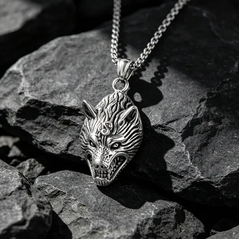 Vintage Viking Wolf Head Pendant Necklace Men Stainless Steel Retro Punk Gothic Animal Charm Pendant Jewelry Without Chain Or With Chain