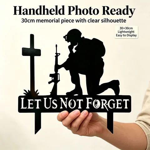 Fallen Soldier Memorial Garden Stake Black Stainless Steel Silhouette Outdoor Yard Lawn Military Tribute Plaque
