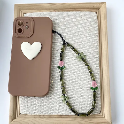 Handmade Phone Chain Lanyard Acrylic Glass Bamboo Knot Beads Flower Vintage Chinese Style Lucky Charm Accessory