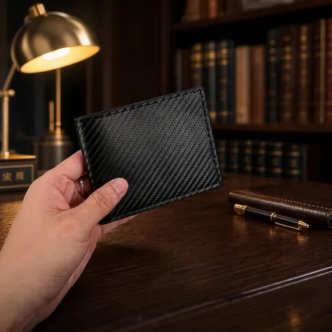 Men Bifold Wallet Carbon Fiber Texture PU Leather Large Capacity Multi Card Slots ID Window Business Casual Slim