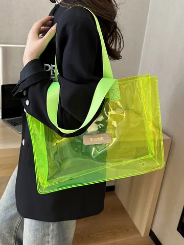 Women Transparent PVC Jelly Bag Large Capacity Waterproof Summer Beach Shoulder Bag Urban Minimalist Fashion Tote Handbag