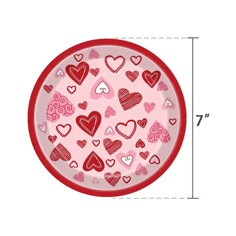 Valentine's Day Red Heart Party Decoration Tableware Set Paper Plates Napkins Cups Tablecloth Heart Banner Romantic Supplies