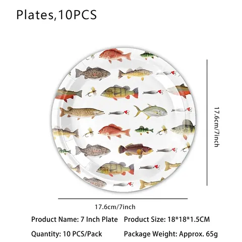 Fishing Theme Party Decorations Tableware Set Fish Pattern Paper Plates Napkins Cups Tablecloth Bunting Birthday Supplies