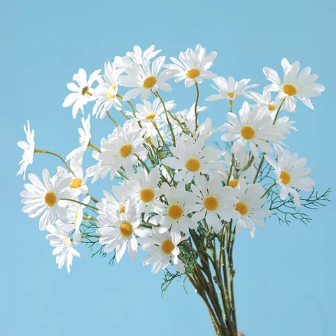 Artificial Daisy Chamomile Silk Cloth Flower Single Stem With Green Leaves For Home Wedding Party Decor Photography Props