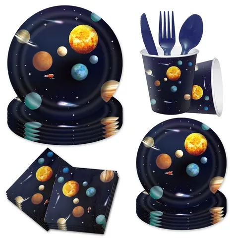 Outer Space Galaxy Party Supplies Astronaut Birthday Decorations Planets Paper Plates Cups Napkins Tablecloth Cutlery Kit