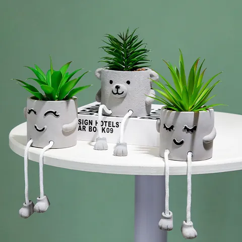 Nordic Ins Style Artificial Succulent Potted Plant Dangling Legs Doll Ornament Creative Desktop Decoration For Home Office